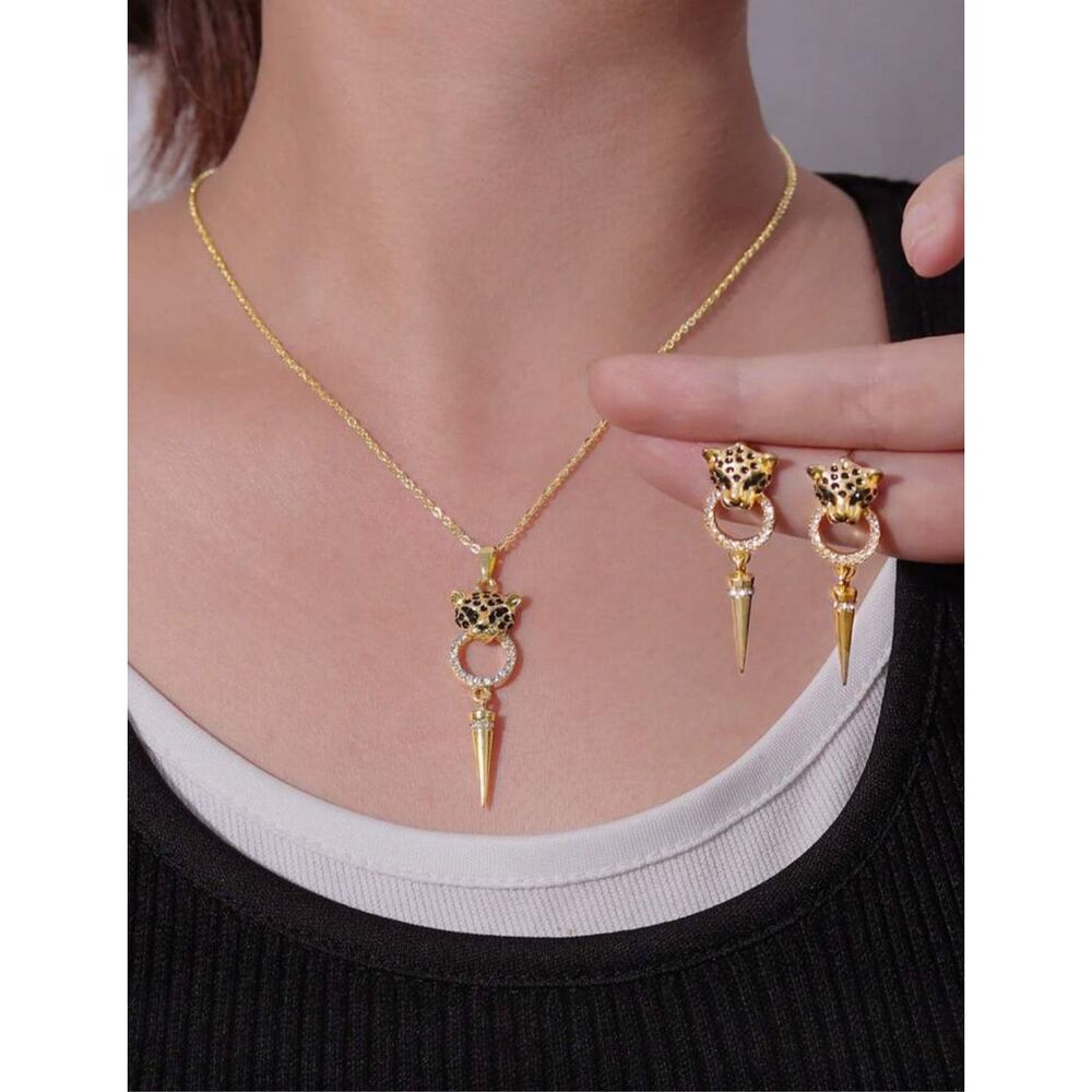 Art Deco Gold Leopard Earring Necklace Set
